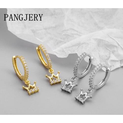 Pangjery Prevent Allergy 925 Sterling Silver Micro Pave Zircon Earrings for Women Fashion Simple Crown Party Fine Jewelry Gifts