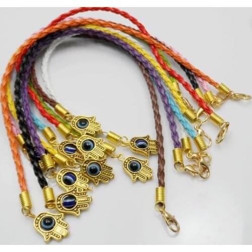50Pcs Mixed HAMSA HAND Eye Leather String Bracelets Lucky Charms Pendant 19cm