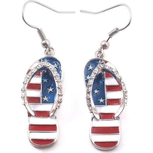 ZRM American Fl^ag Fashion Style Ear Hook Jewelry Women National Enamel Slippers Shape Dangle Earrings USA Flag Earrings