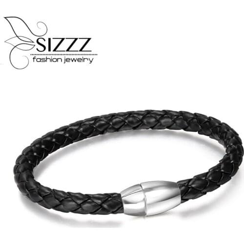 SIZZZ Factory direct magnetic buckle trend male PU woven leather rope bracelet&bangles for men