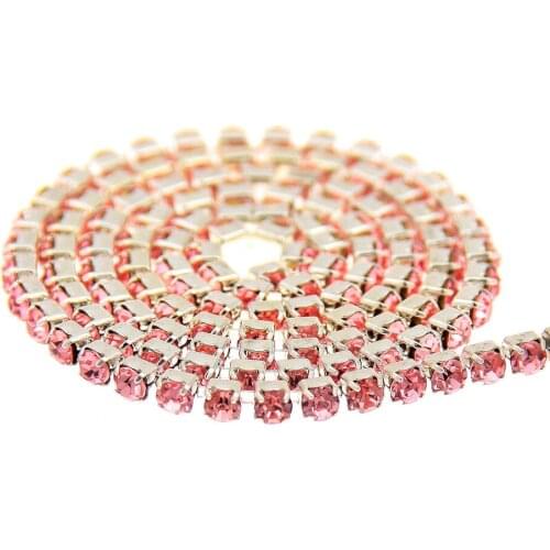 Light Rose Glass Rhinestones Silver Base Chains Copper Cup Claw Chain Non Hotfix Sew On Crystal Chaton DIY Wedding Dress Design