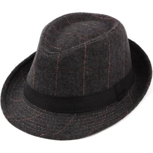 Western Style Men Hat Retro Plaid Fedoras Fashion Derby Bowler Hats for Men Casual Wool Jazz Hats Trilby Fedora Hats CL120