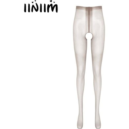 Womens Glossy Thin Exotic Pantyhose See-Through Stretchy Slim Tights Open Butt Crotchless Sissy Stocking Leggings Underwear