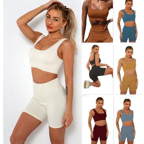 Womens 2-Piece Workout Sets Seamless Tank Top and High Waist Shorts Set for Gym Yoga Sports Outfits Suit