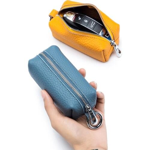 Women Coin Purse Genuine Leather Key Holder Female Small Wallet Lipstick Bag with Key Ring