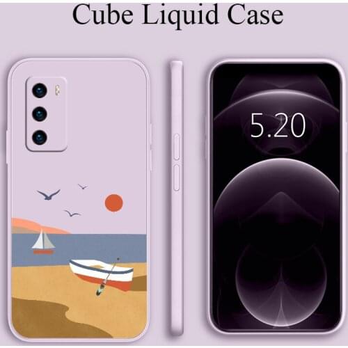 The Boat Liquid Silicone Soft Case For Huawei P40 P30 P20 Pro Mate 40 30 20 Pro Lite P Smart 2021 Y7A Shockproof Phone Cover