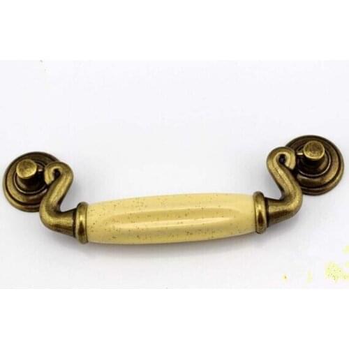 115mm Kitchen Cabinet Handles Pulls Dresser Drawer Handle Knobs Cream White Ceramic Antique Brass Cupboard Hardware pull 4.6"