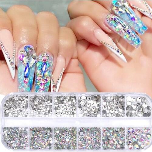 12 Boxes/Set of Crystals Rhinestones 3D Glitter Jewelry Glass Gems Mirror Sparkly Butterfly Nail Sequins Nail Art Decoration