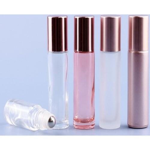 100pcs/lot 5ML 10ml rose gold transparent ball bottle eye massage roller ball bottle empty metal ball bottles