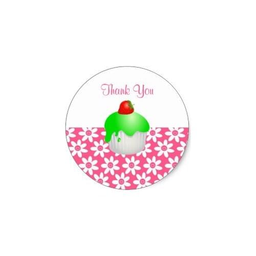 3.8cm Cute Pink Flowers & Party Cupcake Thank You Seal Classic Round Sticker
