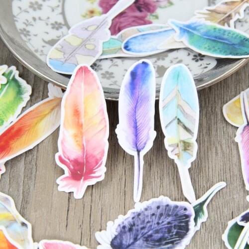 30pcs Aesthetic Watercolor Feather Scrapbooking Stickers Feathers Decorative Sticker DIY Craft Albums Decals Diary Deco