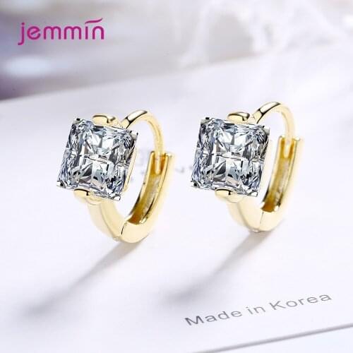 925 Sterling Silver Luxury Gold Crystal Earrings For Women Girls Wedding Trendy 2021 Fashion Jewelry Valentines Day Gift