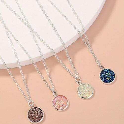 ALLNEWME Sweet Multicolor Crystal Pendant Necklace for Women 2021 Linked Small Circle Chain Round Coin Chokers Necklaces Jewelry