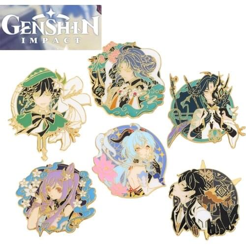 Game Genshin Impact Brooches Jewelry Venti Keqing Xiao Ganyu Metal Badge Brooch Pins Collection Pendant Souvenir Cosplay Gifts