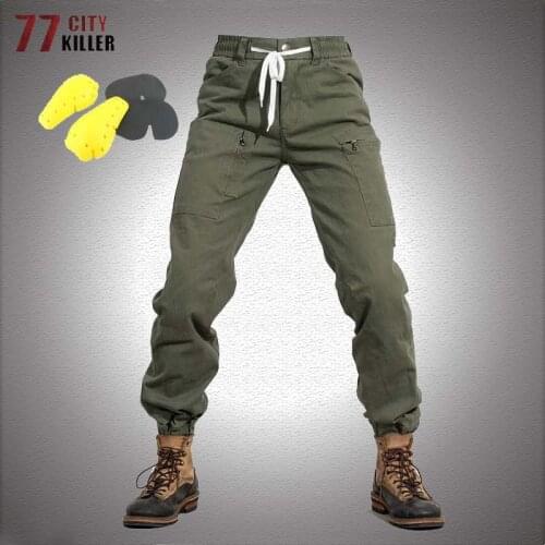 Cycling Cargo Pants Men Motorcycle Multi-pocket Wear-resistant Elasticity Trousers Mens Motocross Joggers Free Kneepad Armor