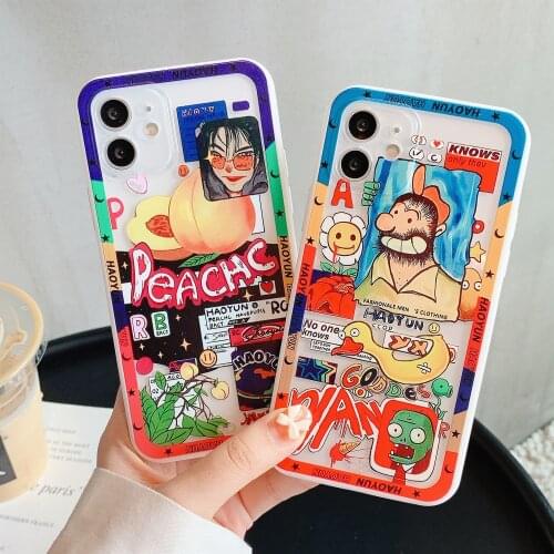 Cute Cartoon Peach Phone Case For iPhone 12 11 Pro Max 7 8 Plus XSMAX XR Shockproof Graffiti Duck Skull Clear Capa Cover
