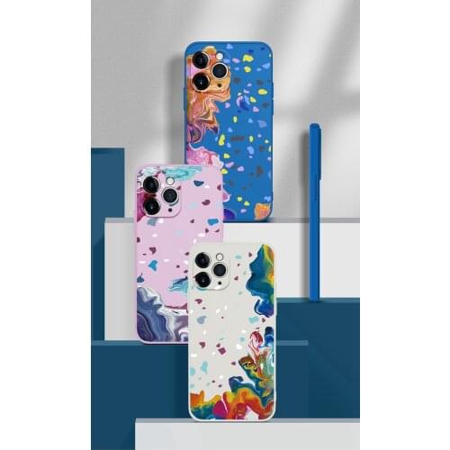 Original Oil painting Watercolor Liquid Silicone Case For iPhone 6 7 8 Plus X XS XR 11 12 Pro Max Colorful Gradient Back Cover