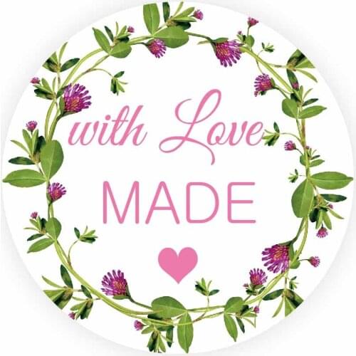DouxArt 100pcs 40mm with Love Made Stickers Seals Garland Wedding Decoration Communion Handmade Stickers Label V026