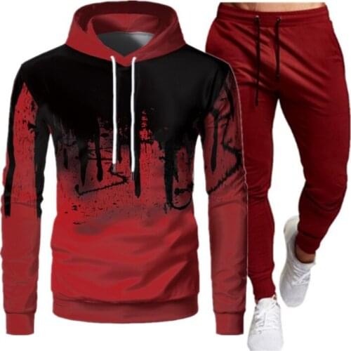 2021 Man Fashion Hoodies Sets Two Pieces Sweatshirts + Sweatpants Sports Clothing Male Loose Breathable Plus Size Sportwear