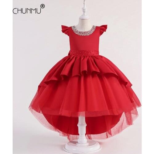 Manual Beads Princess Dress For Girls Wedding Lace Open Back Girls Dress Flower Birthday Party Dress 3-10 Years Vestido