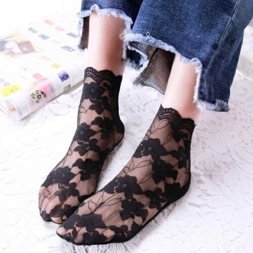 Summer Womens Transparent Socks 1 Pair Breathable Solid Lace Socks Sexy Summer Female Socks Ruffle Socks EU 35-43 Size Sox