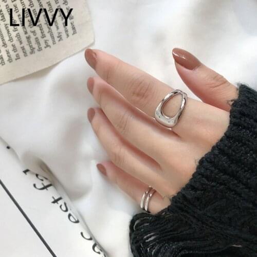LIVVY Silver Color Double lines shape Personality Adjustable Ring Fine Jewelry For Women Party Elegant Accessories 2