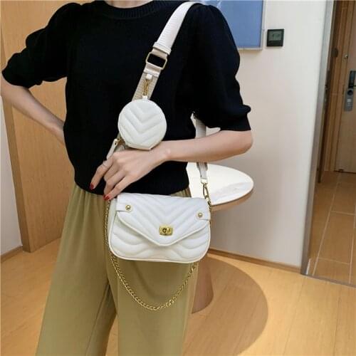 Small PU Leather Chain 2 PCS/SET Shoulder Bag for Women 2021 New Purse and Handbags Female Travel Crossbody Bag Ladies Sling Bag