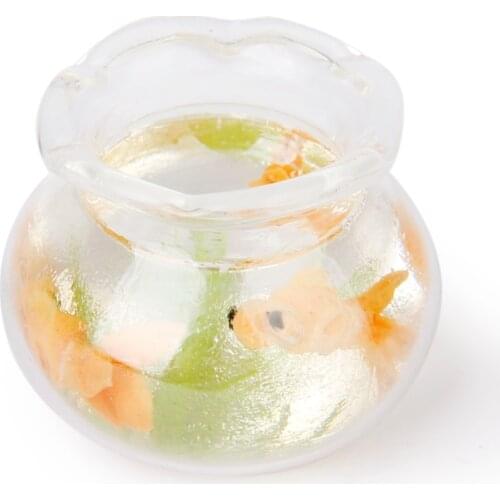 MIni Fish Bowl Tank W/ Water Gold Fish Plants 1/12 Dollhouse Pets Table Decor Miniature Mini Goldfish Fish Aquarium