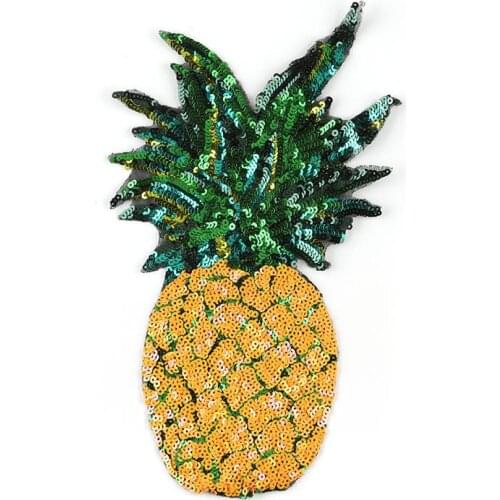 Big Pineapple Sewing Patch Iron on Sequin Fruit Embroidered Patch for Clothing Backpack Appliques Badges Stickers for Fabric