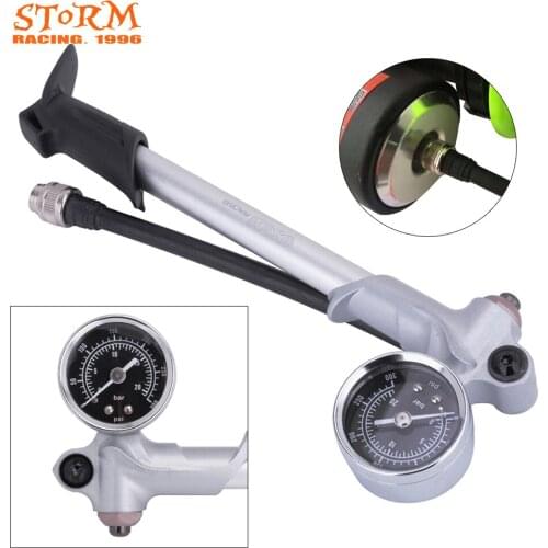 Motorcycle Air Supply Inflator Bicycle Pump To Inflate Fork Shock Fits Schrader With psi/bar Gauge Bleeder Foldable Hose