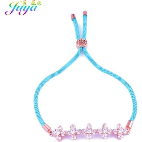 New Design Gold//Rose Gold Bracelets Cubic Zirconia Connector Flowers Charms With Adjustable Rope Bracelets For Women Men