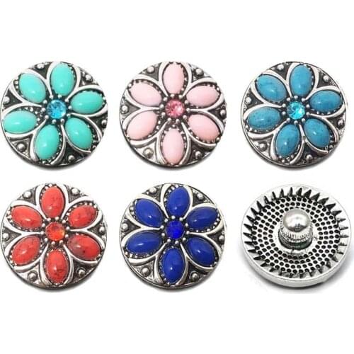Wholesale metal Rhinestone Snap Buttons w169 flowers Diy Jewelry fit 18mm Snap button Necklaces/Bracelets for women