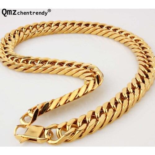 Top quality Hip Hop Mens Titanium Stainless Steel Cuban cubra Gold Chain Link Necklace Rapper Chunky Boys Exaggerated Jewelry