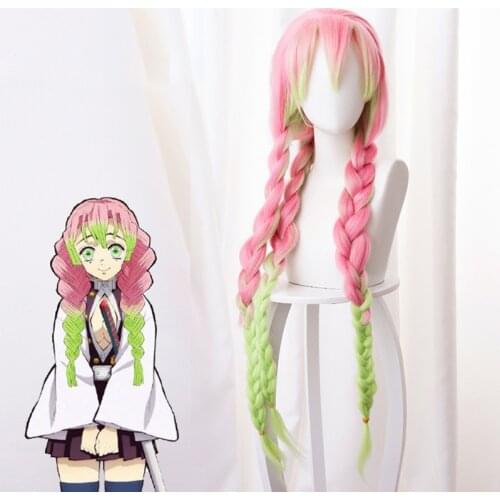 Anime Demon Slayer: Kimetsu no Yaiba Kanroji Mitsuri Cosplay Wigs Heat Resistant Synthetic Hair Wig + Wig Cap