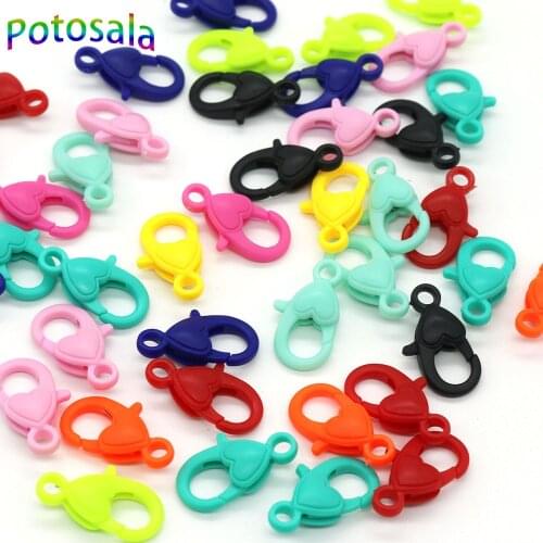 100Pcs 22mm Love Heart Shape Plastic Lobster Clasp Colorful Keychain Split Hooks For DIY Necklace Connector Base Jewelry Making