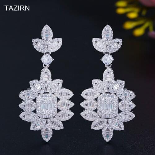 Full Cubic Zirconia Bride Wedding Dangle Earrings Luxury Micro Inlay CZ Drop Earrings for Women Fine Jewelry Accessorrrrries