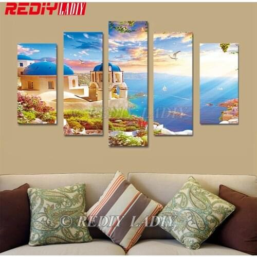 REDIY LADIY Diamond Painting Triptych Full Diamond Embroidery Crystal Modular Picture Great Villa Mosaic Multi Pictures Wall Art