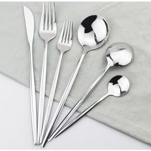 Silver Cutlery Set Stainless Steel Dinnerware Set Knife Dessert Fork Coffee Spoon Dinner Set Kitchen Tableware Silverware Set