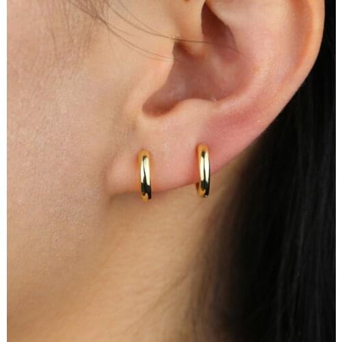 100% real 925 sterling silver small huggie hoop earring gold filled high polishing simple tiny hoop circle earring jewelry