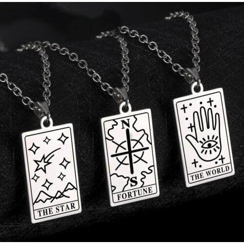 Skyrim Popular Tarot Cards Pendant Necklace The Star World Fortune Tarot Neck Chains Stainless Steel Punk Jewelry for Women Men