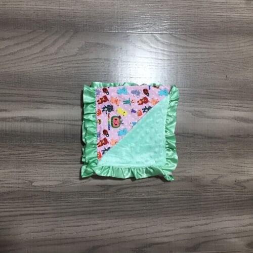 Baby Girls Floral Cartoon Mint Warm Pink Blanket with Ruffle