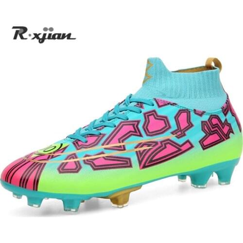 Unisex Soccer Shoes Long Spikes Ankle Football Boots FG/TF Outdoor Grass Cleats Football Shoes chuteira futebo child Size 33-45