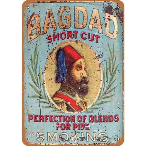 Vintage Decorative Metal Signs Bagdad Short Cut Pipe Tobacco Metal Tin Sign Wall Decor 8 X 12 Inches mancave