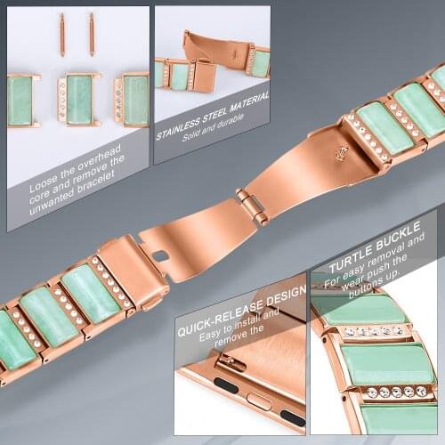 Jewelry Bracelet With Ture Natural Jade Stainless Steel Watchband for apple watch SE/6/5/4/3/2/1