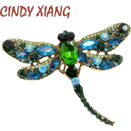 CINDY XIANG Crystal Vintage Dragonfly Brooches for Women Large Insect Brooch Pin Fashion Dress Coat Accessories Cute Jewelry