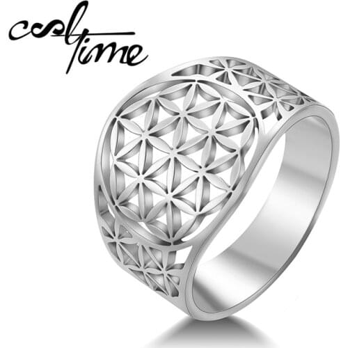 COOLTIME Flower of Life Golden Ring Women Hollow Flower Seed Wedding Gift For Mom Stainless Steel Vintage Jewelry Finger Ring