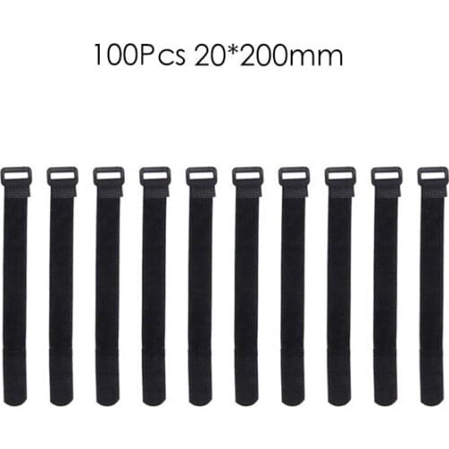 100pcs 20*200mm Black Self Adhesive Hook Loop Cable Ties Fastener Strap Cord Organizer