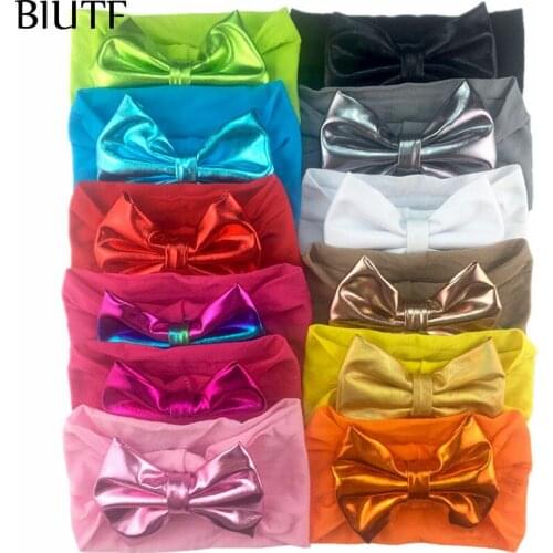 20pcs/lot Candy Color Wide Soft Nylon Elastic Headband with 4 inch Hot Stamped Fabric Bow Boutique Headwear HB094