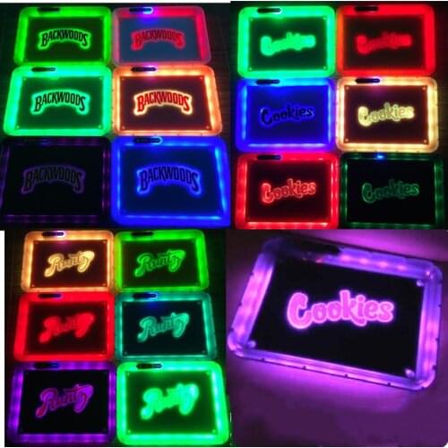 3 styles Glow tray for smoking accessories square LED tobacco rolling trays with handbag 28cm cigarette box portable gift