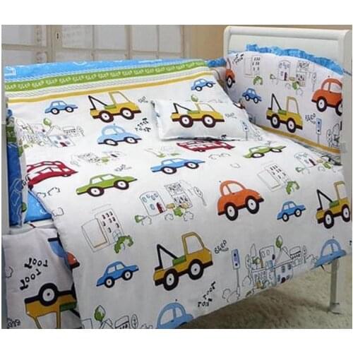 7PCS full Set Car Cotton Crib Bedding Set Cot Bumpers Baby Duvet Pillow Sheet Full Set